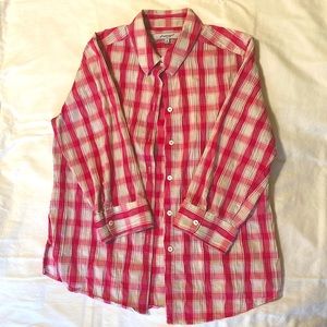 Pink and white plaid button down shirt